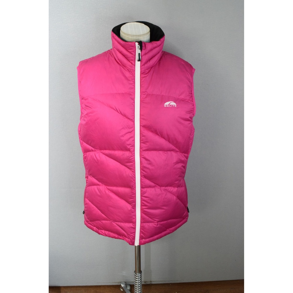GoLite Puffer Vest Large Pink Goose Down Zip Lightweight Granola Girl Gorpcore